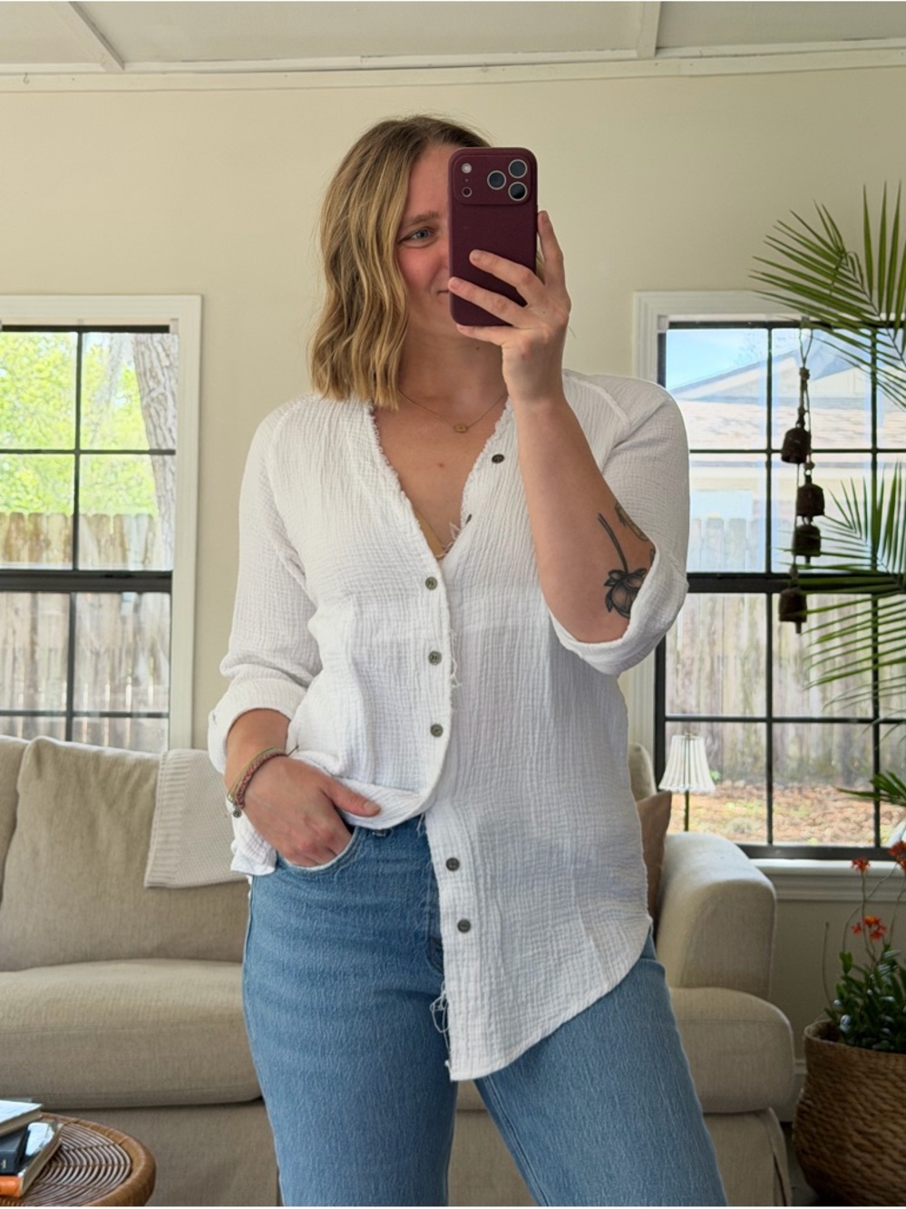 Coastal Textured Button-Front Shirt